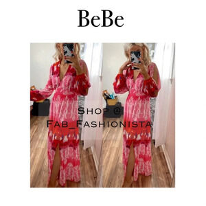 Bebe long sleeve formal casual maxi dress size 4 Pink Red